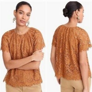 J. Crew Orange Short Sleeve Lace Top - M + tall